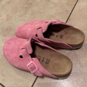 Birkenstock Pink Suede Clogs
